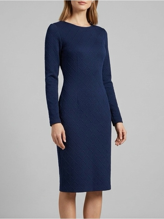 Betsey Johnson Dresses & Skirts - Betsey Johnson Size 8 Textured Geometric Diamond Dress Long Sleeve Navy Blue